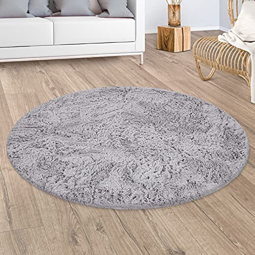 Paco Home Hochflor Teppich Wohnzimmer Shaggy Moderner Fellteppich Imitat Kunstfell Flauschig rutschfest Einfarbig Silber Grau, Grösse:140x200 cm