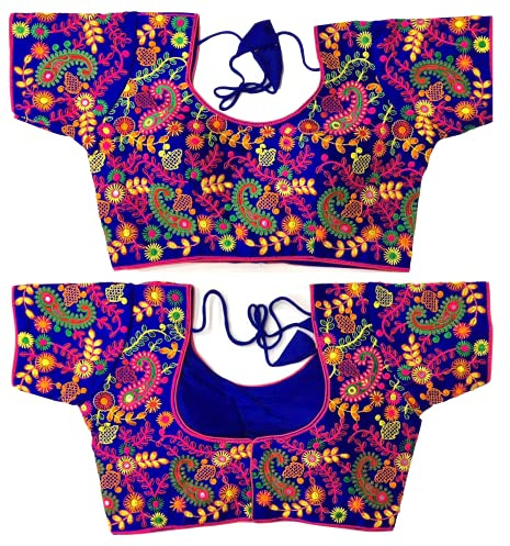 Glorenvally Fab Party Wear Bollywood Readymade Indian Ethnic Saree Blouse Crop Top Choli - (726) (40-Inch Bust, RoyalBlue)