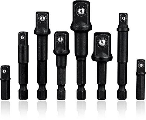 Mesee 8 Pieces Impact Grade Socket Adapter Set, CR-V Quick Change Ratchet Wrench Extension Bar 1/4 Hex Shank to 1/4 3/8 1/2 Square Drive Drill Bits Bar Extension Set