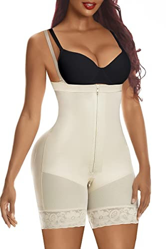 YIANNA Body Femme Gaine Ventre Plat Invisible Amincissante Zipper Gainant Combinaison Sculptant Shapewear Fajas Colombianas Post Accouchement Beige XL 7257