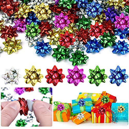 RMENOOR 100 Stück Geschenkschleifen Selbstklebend Geschenk Schleifen Bunt Dekoschleifen Ziehschleifen Weihnachtsschleifen Christmas Bows Geschenkbänder für Weihnachten Geschenkverpackung Deko