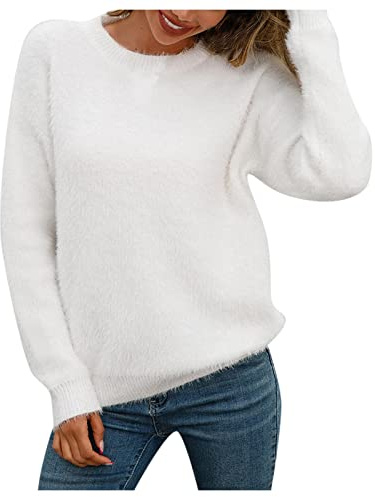 Dasongff Pull Femme Chic Pas Cher - Chandail Femmes Mohair Pull à Manches Longues Tops en Tricot Crochet Pullover Femme Hiver Sweat-Shirt Légere Sweat Imprimé 3D