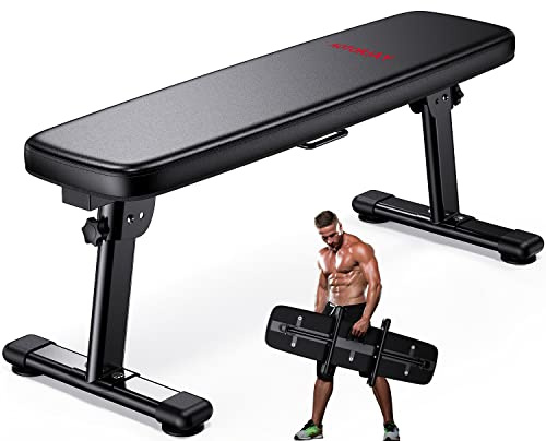 AOTORJAY Weight Bench Folding Workout Bench with Carrying Handle Flat Home Training Multiuse Fitness Bench (Black)