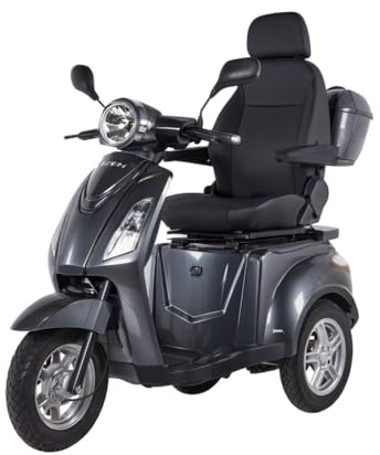 Tecnobike Shop Scooter Elettrico 3 Ruote per Anziani e Disabili Z‑TECH ZT‑15‑C Trilux Plus - Schienale Reclinabile, Bauletto e Specchi Inclusi (Grigio)