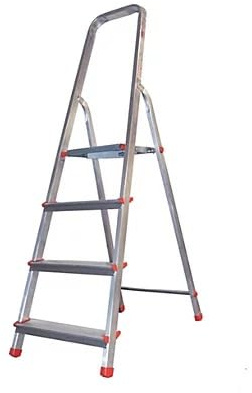 inferramenta Scala Scaletto 4 Gradini per uso professionale in Alluminio Portata 150 Kg Certificazione EN 131 Con Vano Portaoggetti