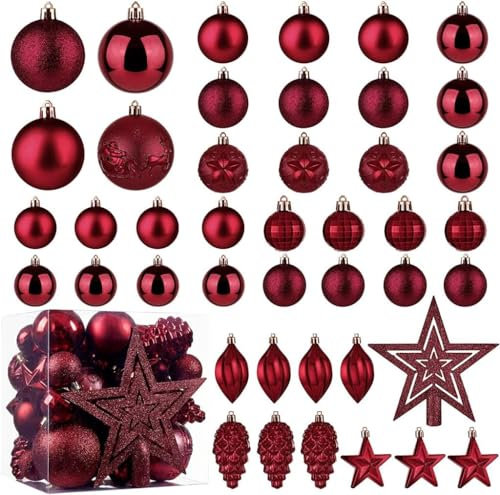 Christmas Ball Baubles Decoration Tree Ornaments including Balls Stars and a Tree topper Shatterproof Xmas Hanging 43 Pieces Set Home Office Outdoor indoor (Fuchsia Pink)