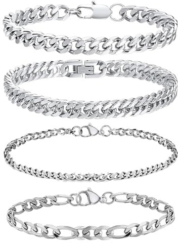 QJFHURB 4 Pcs Herren Armband Edelstahl Armband Herren Silber Armkette Herren Herren Schmuck Armband Herren Bracelet Herren Armband Armkette Herren Silber Herren Armband Edelstahl Armband Herren Silber