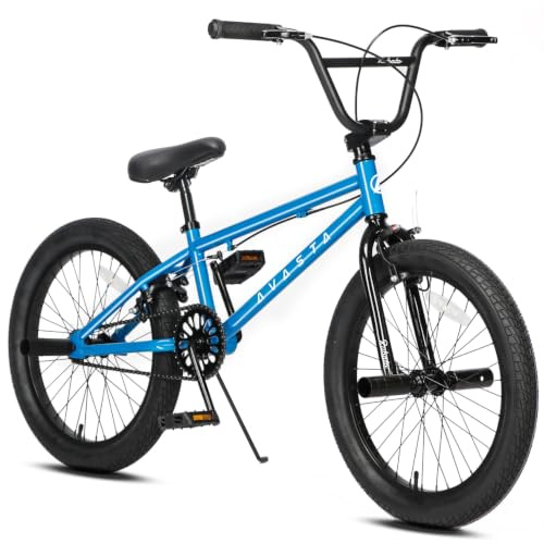 AVASTA 20 Inch Freestyle Youth BMX Bicycle Big Kids Teenager Bike for Age 6 7 8 9 10 11 12 13 14 Years Old Boys Girls Teen Adult and Beginner-Level Rider with 4 Peg, Blue