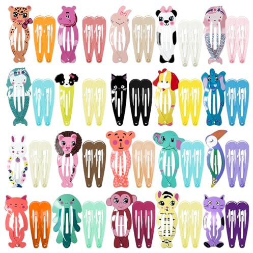 60 Pcs Hair Clips for Girls,Cute Cartoon Animal Shaped Children's Hair Accessories with Elastic Non Slip Metal Hair Bows(Snap Barrettes for Kids Teens Women)