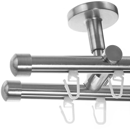 BASIT Gardinenstange Innenlauf Edelstahllook 16mm 2-läufig Decke 240cm D80