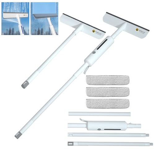 HUABULUO Spatole Lavavetri 3 in 1 con Spray, 150cm Long Glass Window Cleaner Rod con Estensione Spray e Labbra in Gomma per Strumenti di Pulizia Alte Finestre Piastrelle Bagno Interno ed Esterno