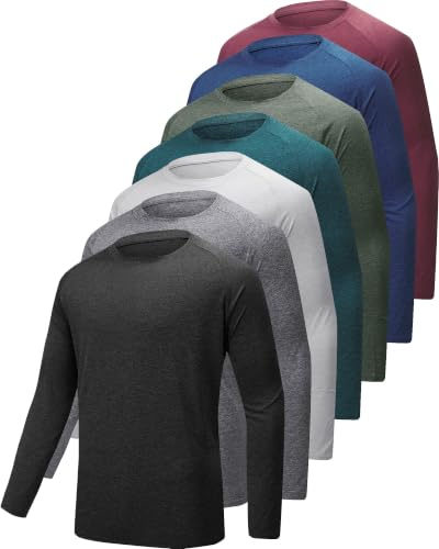 YOIOWVY Camiseta Manga Larga Hombre Anti-UV UPF 50+, Deportiva 3/5/7Pcs | Poliéster,secado rápido,transpirable.Costuras planas,4-way stretch.Lavable.Ideal running, gimnasio, pesca, senderismo