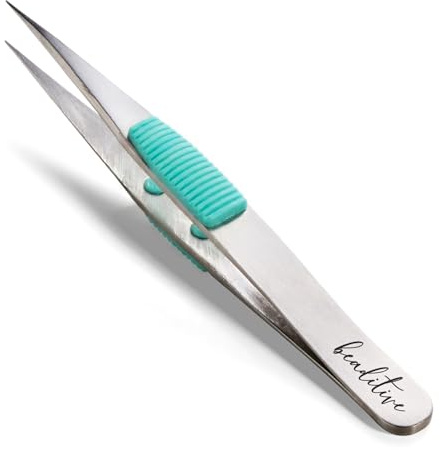 Beaditive kraftig pincett med hög precision med kudde – 4,7 tum hantverkspincett för sömnad, pärlor och gör-det-själv-hantverk – icke-sågtandade, fina spetsspetsar – rostfritt stål nål näsa