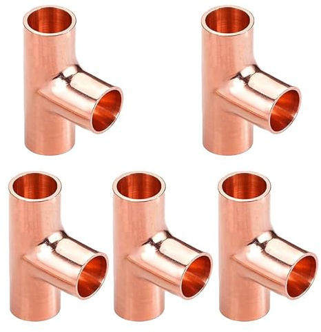 ZOWZEA 1/2 Copper Tee,Copper Three-Way Fitting Welding Joint, Sweat Solder Connection for Residential and Commercial Plumbing, HVAC Air Conditioning Systems (5 Pack)
