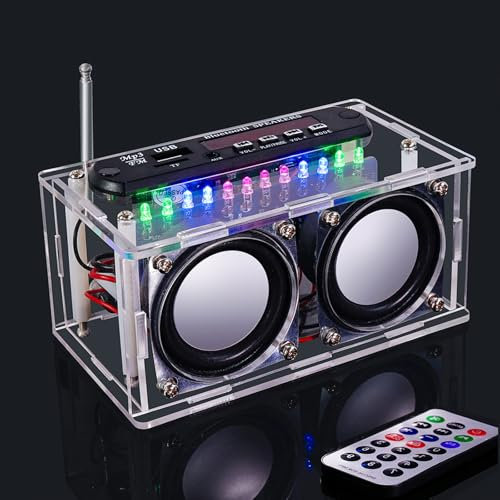 PZMYJB DIY Bluetooth-högtalare lödning byggsats med radio, elektronik audio förstärkare musikstereo med display och akrylhölje, stöder FM, AUX, BT 5.0, USB, TF-läge