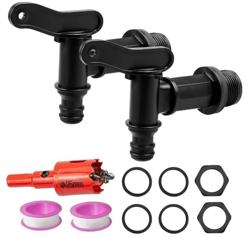 SKIKHN Robinet Cuve Plastique, Lot de 2 Robinet Recuperateur Eau de Pluie, 3/4 Adaptateur Robinets Tuyau Arrosage, Robinets de Rechange en Plastique, pour Jardin l'Industrie Recuperateur Eau de Pluie