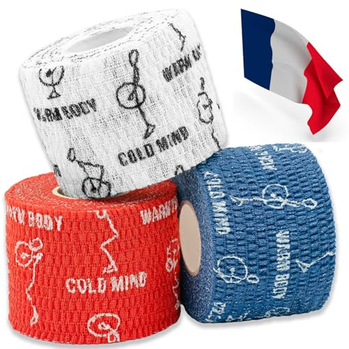 WARM BODY COLD MIND Nastro per Pollice da Sollevamento Pesi - Hook Grip Tape per Powerlifting, Cross Training, Nastro da Palestra, Allenamento, Nastro Sportivo per Dita (3 rotoli mix V5)