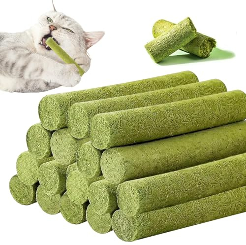 WANDGU 120 g kattgrässnack: kattgräspinnar, frystorkade snacks för katter, kattgräs teething pinne, bitpinnar gjorda av kattgräs för huskatter för tandvård och borttagning av hårbollar