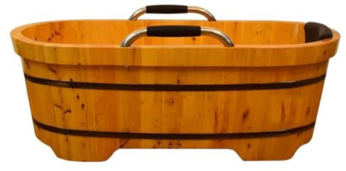 PA-DABAOO 17.7In Freestanding Solid Wood Bathtub, Low Entry Elderly Soaking Tub with Safety Handrails, Bench And Headrest, Providing A Comfortable Soaking Experience for The Elderly,1.4M/4.6ft