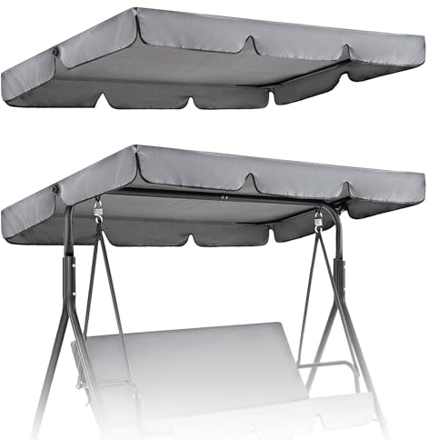 Toldo de repuesto para silla de columpio, toldo de repuesto para jardín, impermeable, resistente al viento, anti-UV, 3 plazas, para exteriores, patio (gris, 195 x
