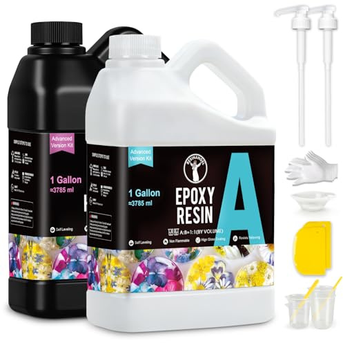 ResinAngel 2 Gallon (7.6L) Epoxy Resin Set with Pump,1:1 Mixing Ratio,High Gloss,Crystal Clear,Bubble Free,Non-Yellowing for River Tables DIY Crafts,Woodworking,Furniture Large DIY Art Pieces