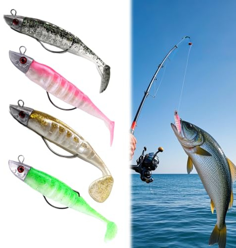 HABNI 4 Pcs Soft Señuelos De Pesca Señuelos Blandos De Goma Para Lubina Sábalo Lucio Trucha Pesca De Carnívoros Señuelos De Pesca De Caballa De Silicona Para Peces Depredadores