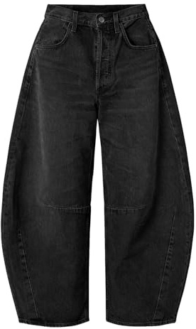 EXLURA Womens Barrel Jeans Wide Leg Y2K Boyfriend Denim Pants Hip Hop Vintage Baggy Jeans Cotton Mid-Low Elastic Waist Pants Black