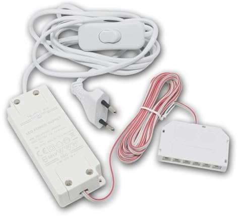 LED Transformator 12V DC 12W mit Schalter & 6x Mini-AMP Buchse | Netzteil mit Euro-Stecker | Trafo für LED Möbel-, Schrank- & Unterbauleuchten | Plug & Play, IP20, 230V AC Eingang