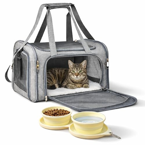 PAW PANACHE - Transportín para Gato Apto para Avión – Bolsa Blanda y Plegable hasta 8 kg con Asa y Correa – Ideal para Viajes y Coche