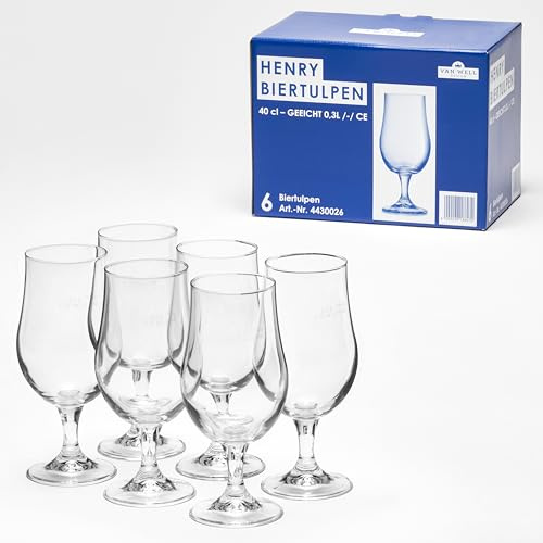 Van Well Lot de 6 tulipes à bière « Henry » - 0,3 l calibré / 40 cl - Verres à bière avec pied - Idéal pour pils, bière claire et artisanale