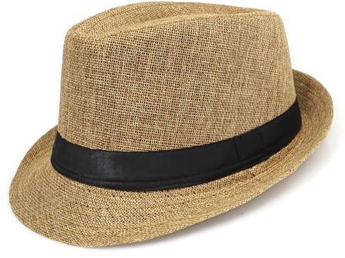 Chamqueen Fedora Hat Trilby Jazz Cap for Men Women Panama Straw Sun Hat | Woven Texture Look, Short Brim Bowler Hat, 22.8 Inch Head Size, Travel, Beach, Parties, Weddings