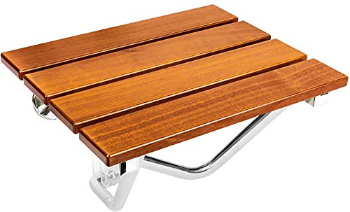 PrimeMatik - Asiento de Ducha abatible. Silla Plegable para Ancianos de Madera Tropical y Aluminio 380x338mm