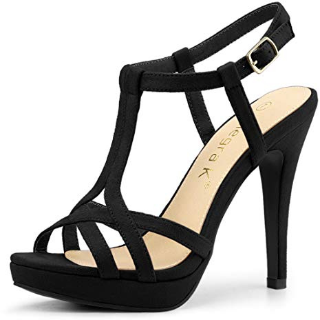 Allegra K Women's T Strap Slingback Platform Stiletto Heel Sandals Black 5 UK/Label Size 7 US