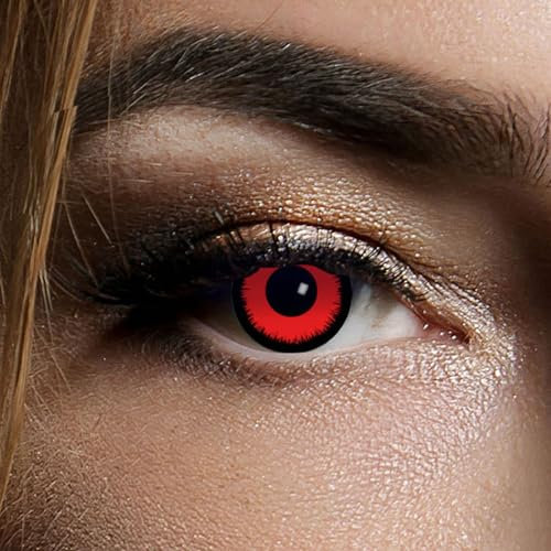 farbige Kontaktlinsen Halloween ohne Sehstärke 3 M Halloween Kontaktlinsen ROT - Red Angelic -Zombielinse, Vampir Make up Vampir Schminke Halloween Make up Halloween Schminke