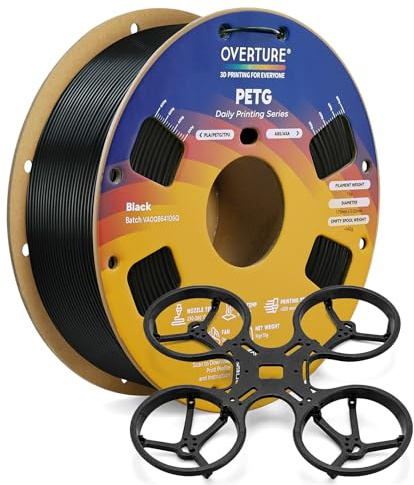 OVERTURE PETG Filament 1.75mm, High Speed Printing 3D Printer Filament, Black PETG 1kg (2.2lbs) Cardboard Spool- Neatly Wound, Dimensional Accuracy +/- 0.02mm, Fit Most FDM Printers