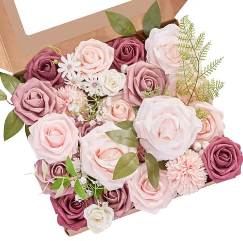 Serwalin künstliche Blumen staubige Rose gefälschte Seidenblumen für DIY Hochzeit Brautsträuße rosa gefälschte Rose Blumen Combo Centerpieces Arrangements Party Baby Showers Home Kuchen Dekorationen