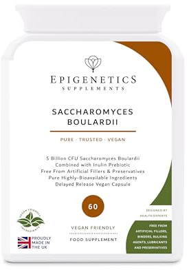Saccharomyces Boulardii | 5 Billion CFU Probiotic + Chicory Root Prebiotic (Inulin) | 60 Vegan Delayed Release Capsules UK Made | 2 Month Supply