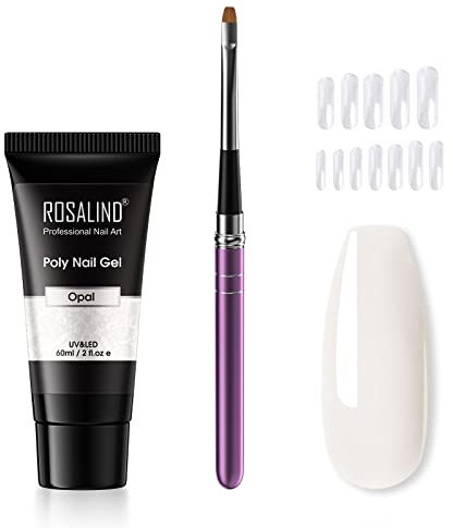 ROSALIND Blanco Uñas de Gel Kit, 60ml Gel de Extensión de Uñas Poly Nail Extension Gel Esmaltes Semipermanentes de Uñas Gel con Cepillo y Moldes de Uñas para Principiantes y Profesionales