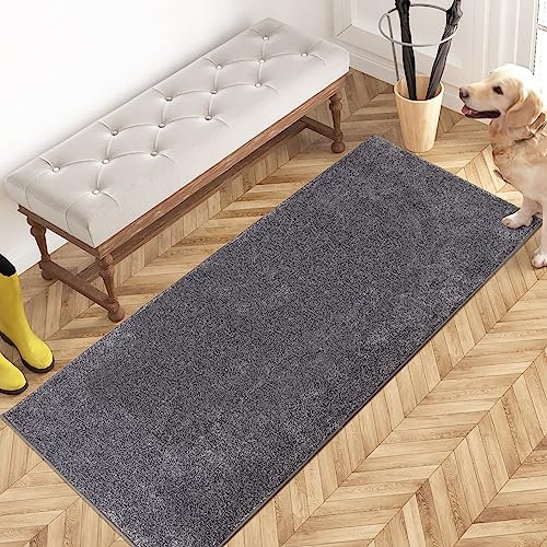 PURRUGS Dirt Trapping Door Mat 60 x 150 cm, Non-Slip Machine Washable Entryway Rug, Dog Door Mat, Super Absorbent Entry Rug for Front Door, Back Door, Muddy Shoes and Paws, Light Grey-Dark Grey