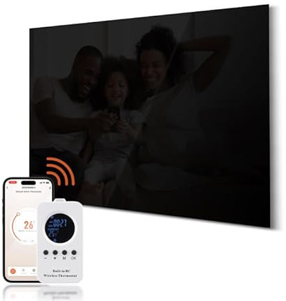 Hocosyme Calentador de Vidrio por Infrarrojos 600W, Calentador de Vidrio por Infrarrojos con control remoto 100x60 CM con protección contra sobrecalentamiento - WIFI (Tuya Smart) - negro - TÜV.