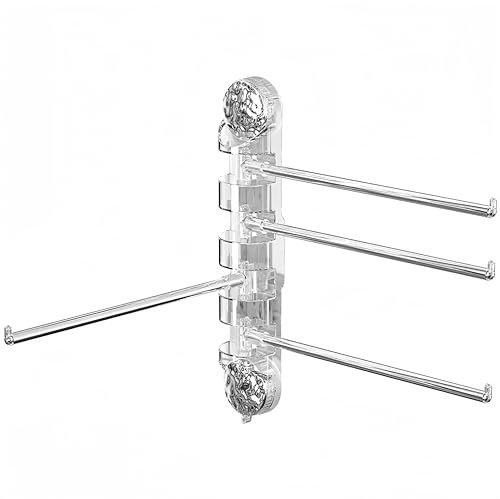 TALEYAE Porta Asciugamani Bagno a Ventosa 4 Barre Girevoli Senza Foratura - Portasciugamani Rotante in Acciaio Inox e Plastica Trasparente - Appendi Asciugamani Salvaspazio per Bagno e Cucina