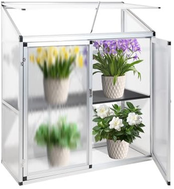 Euboer Serre adossée en aluminium - Petite serre à tomates - 3 portes - 140 x 52 x 130 cm - Argenté