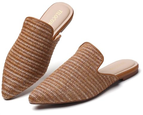 Tilocow Mules for Women Flats Pointed Toe Slip On Backless Loafers Flat Mule Business Casual Shoes Slides