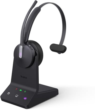 Yealink WH64 DECT & Bluetooth Mono Teams Wireless Headset, 606ft Long Range Work Headphones 3X Noise Cancelling Mic, 26H Calls, Ringtone, Office Single On Ear Headsets (DeskPhone,Laptop,PC,Cellphone)