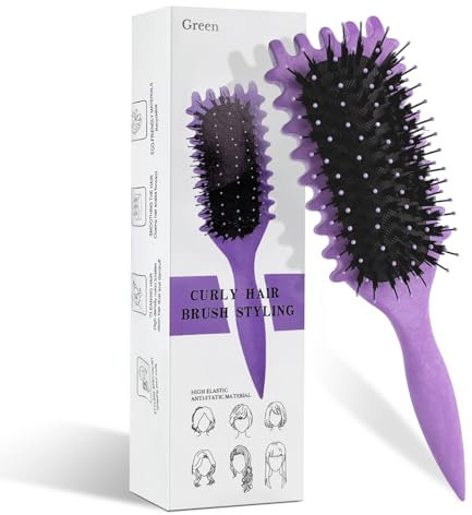 CNMTCCO Lockenbürste, Curly Hair Brush, Curl Defining Brüsh, Haarbürste zum Kämmen und Formen, Nylonborsten, Lockenverstärker, Reduziert Ziehen und Locken Trennung für Definierte Trendige Locken(Lila)
