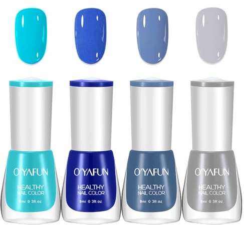 4 Colori Blu Set Smalti per Unghie Pastello, Smalti Per Unghie a Lunga Durata, A Base D'acqua, Non Tossico, Asciugatura rapida, Nude Smalto Unghie Senza Lampada per manicure a casa Nail Art