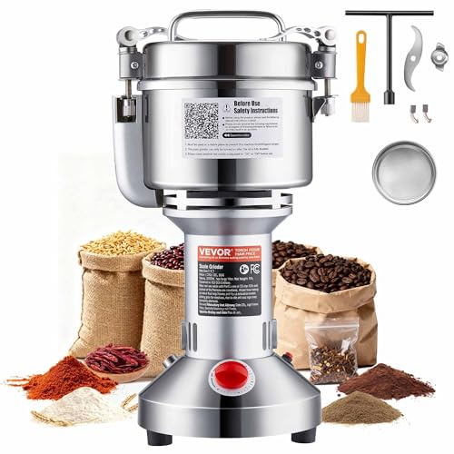 VEVOR Molinillo de Granos Eléctrico 2000 W Capacidad de 750 g Molinillo de Especias de Alta Velocidad con Pulverizador de Acero Inoxidable para Granos Secos Especias Cereales Café Maíz Pimienta