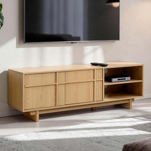 Hometopia TV Schrank 140 cm, Fernsehschrank im modernen skandinavischen Stil, TV-Lowboard stehend mit 2 Türen & 2 Ablagen, für TV bis 60 Zoll, geeignet für Wohnzimmer & Schlafzimmer