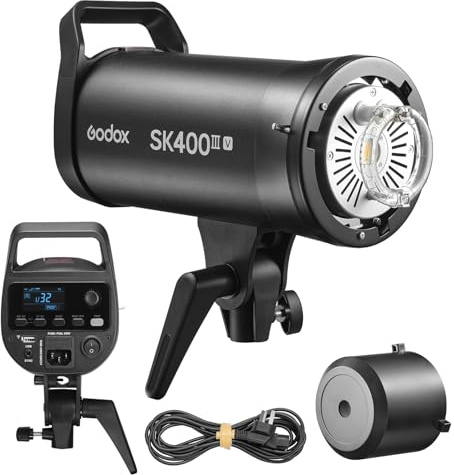 GODOX SK400III-V Flash de Studio, SK400IIIV 400Ws GN65 Strobe Light avec Lampe Modèle 10W, Temps de Recyclage de 0,1s a 1,5s, Bowens Mount, Système X sans Fil 2.4G