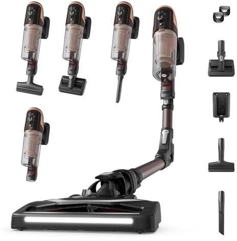 Rowenta X-Pert 6.80 Flex, Aspiradora Escoba Sin Cable, Autonomía de hasta 60 Minutos, con Luces led, Limpieza 4 en 1, Ligera, Smart Control Display, Modelo Animal Flex, Burdeos, RH6493E0